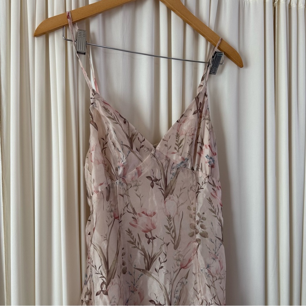 Storia Tulip FishTail Midi Dress Cream Floral Ruffle Holiday Party Festive Sz S - Picture 3 of 7